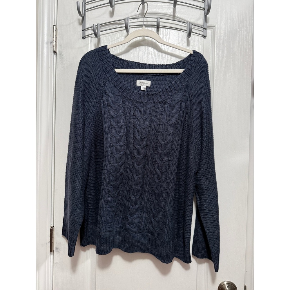 Avenue Navy Blue Cable Knit Sweater Women's Size 18 20 Long Sleeve